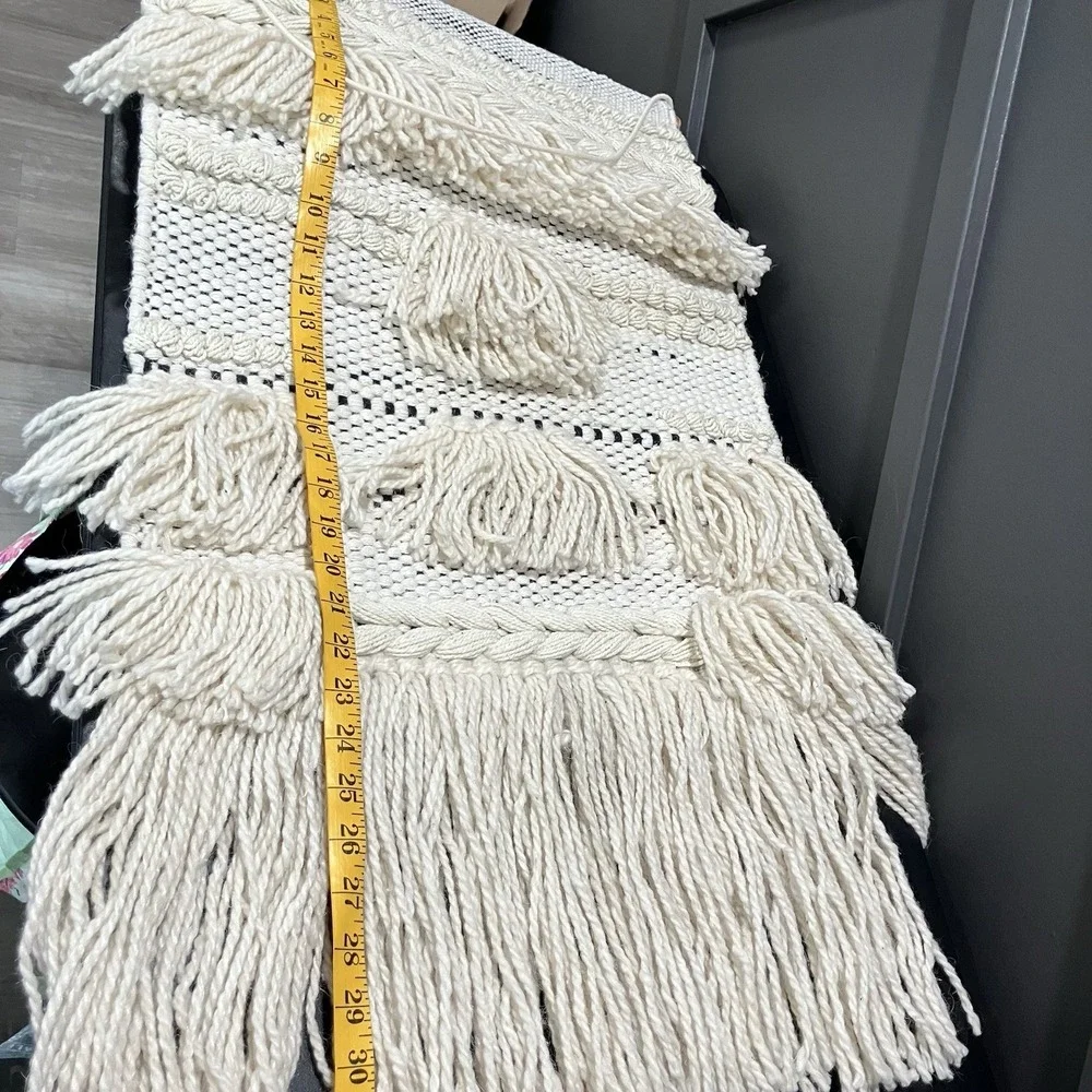 Boho Macrame Wall Hanging Woven Cotton Tapestry Fringe Tassel Neutral Wall Decor